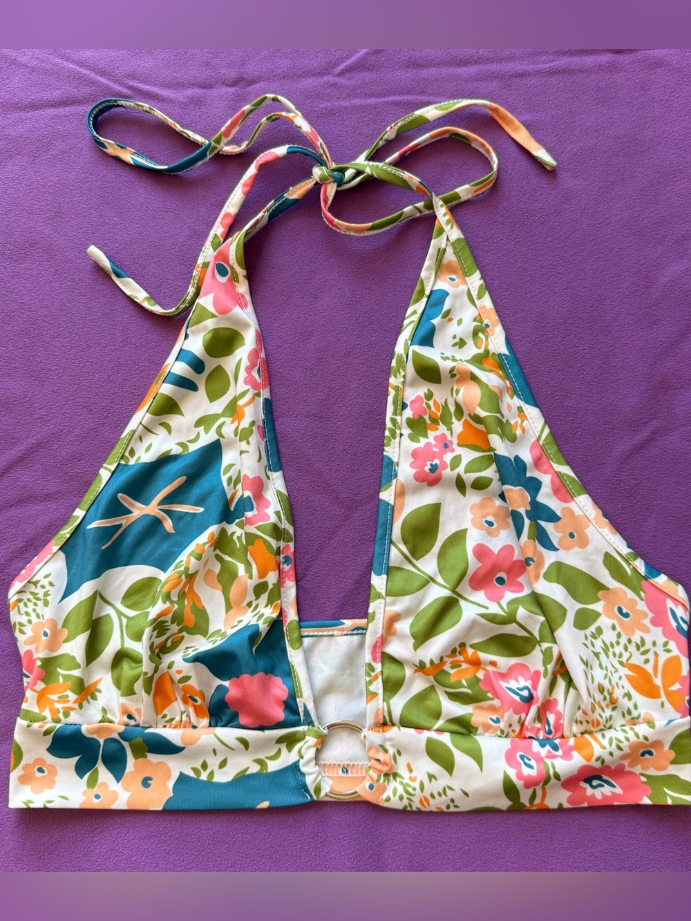 Colorful Floral Halter Adjustable Tie Top